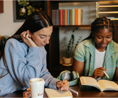 Two students studying together at home