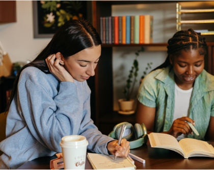 Two students studying together at home