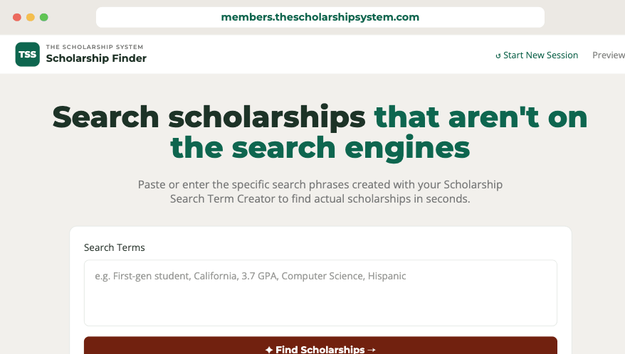 Tess Scholarship Finder tool