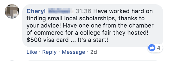 $500 scholarship with my advice Cheryl blurred name