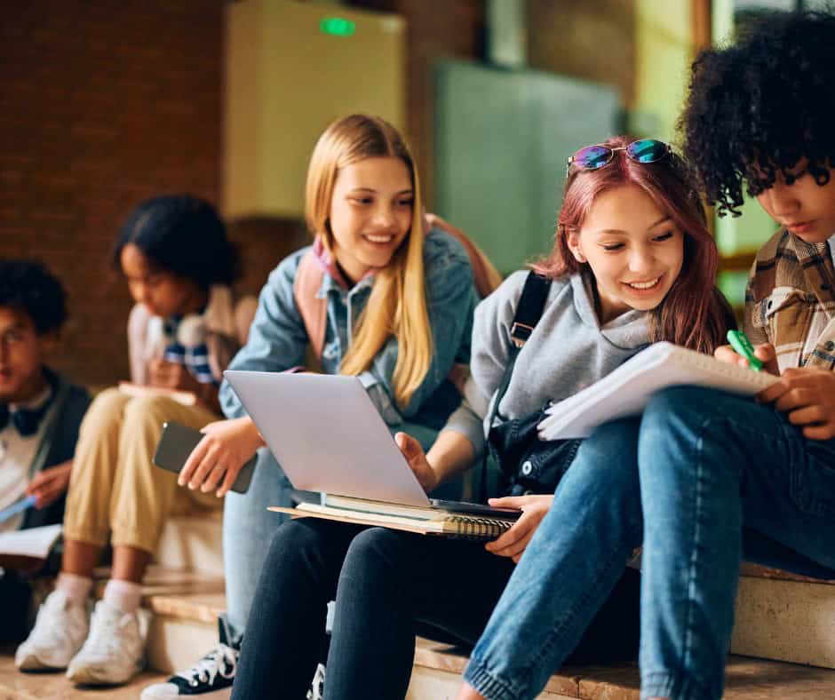 high school students studying