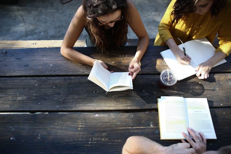 students studying outdoors