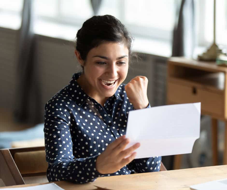female student getting their college acceptance letter