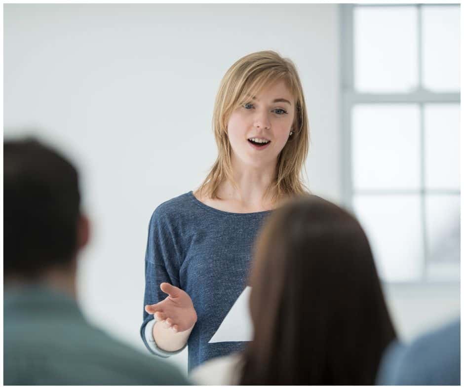 female student taking public speaking