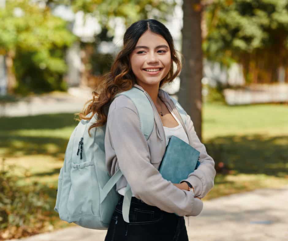 female student heading to summer classes