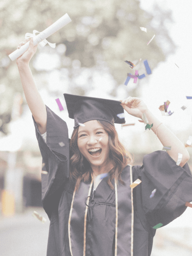 Woman holding a college certificate of completion wearing a cap and gown