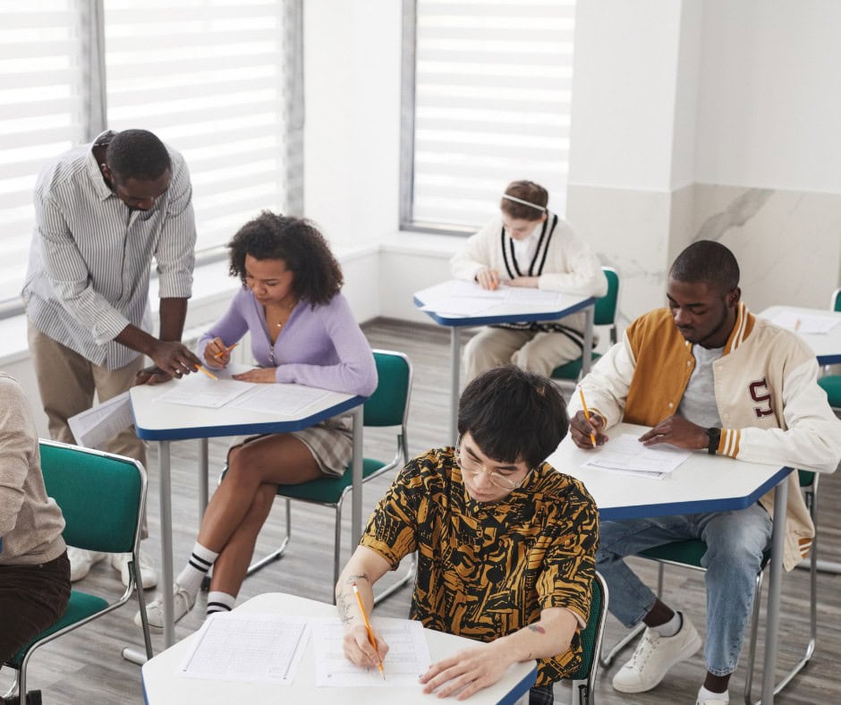 students writing exams