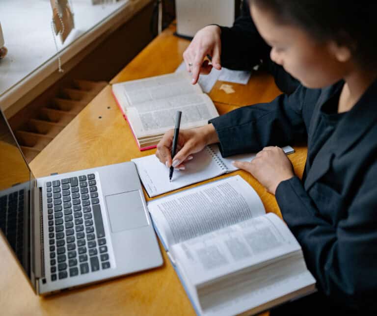 college student getting help with notes for class