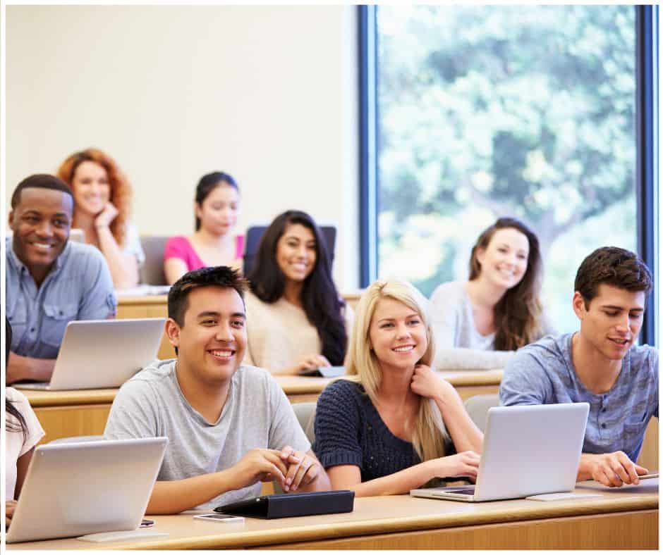 students at a lecture getting a college education