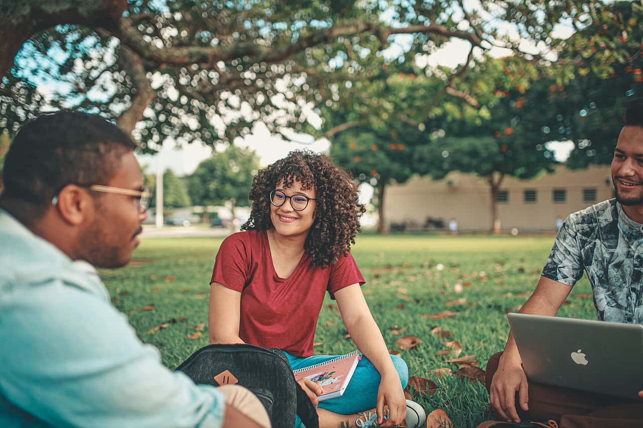 students on campus grounds