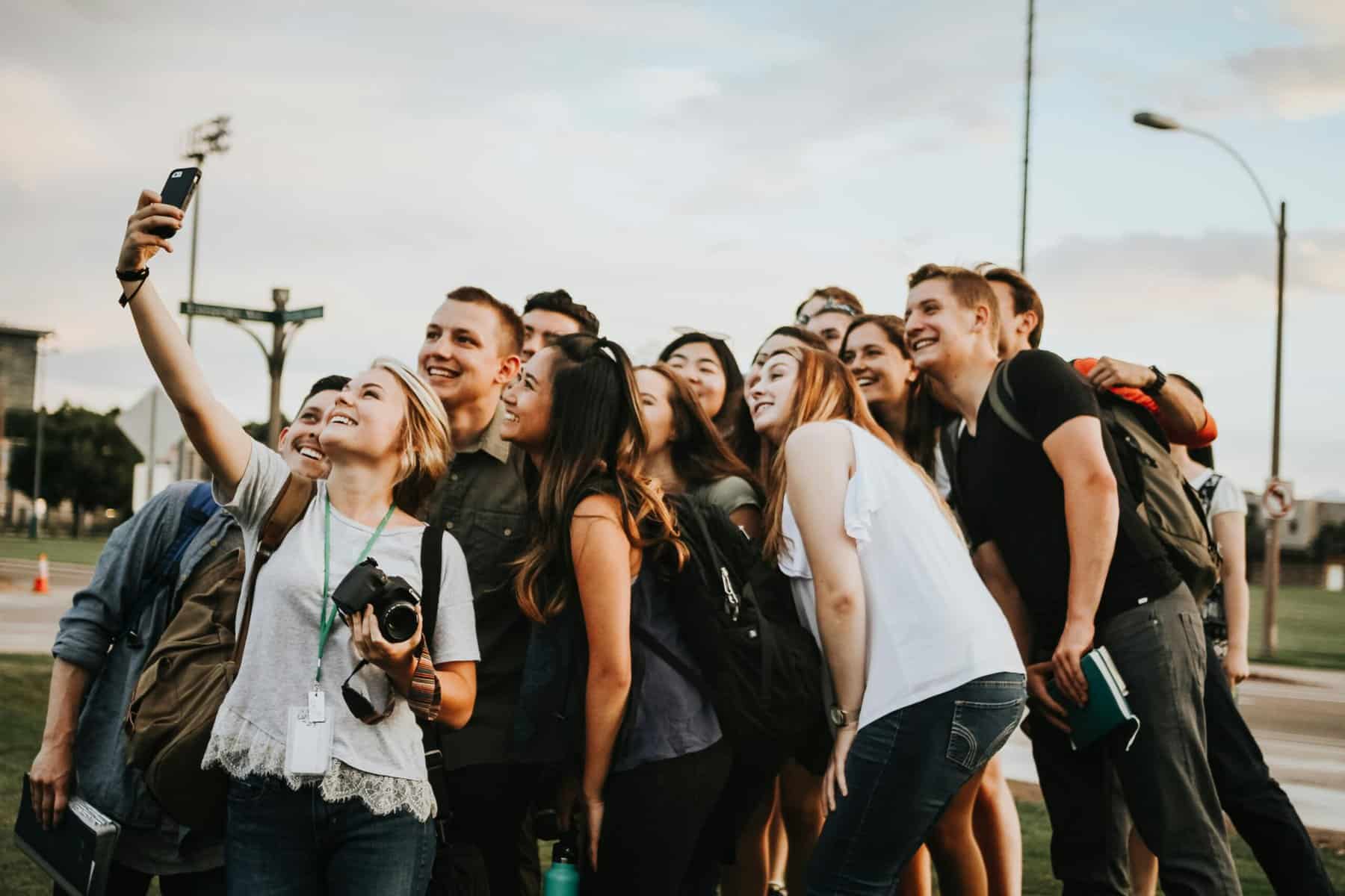 college students taking selfies