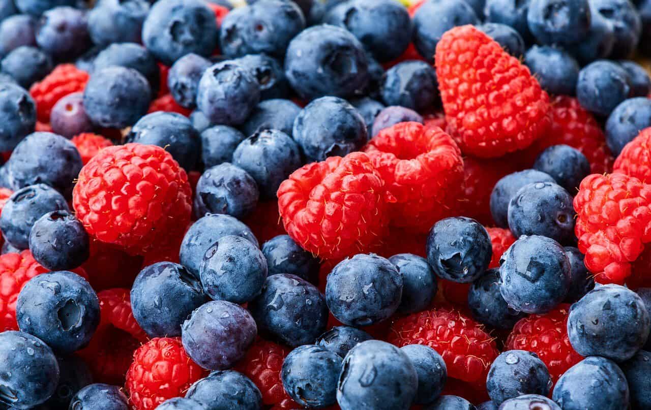 fresh blueberries and raspberries