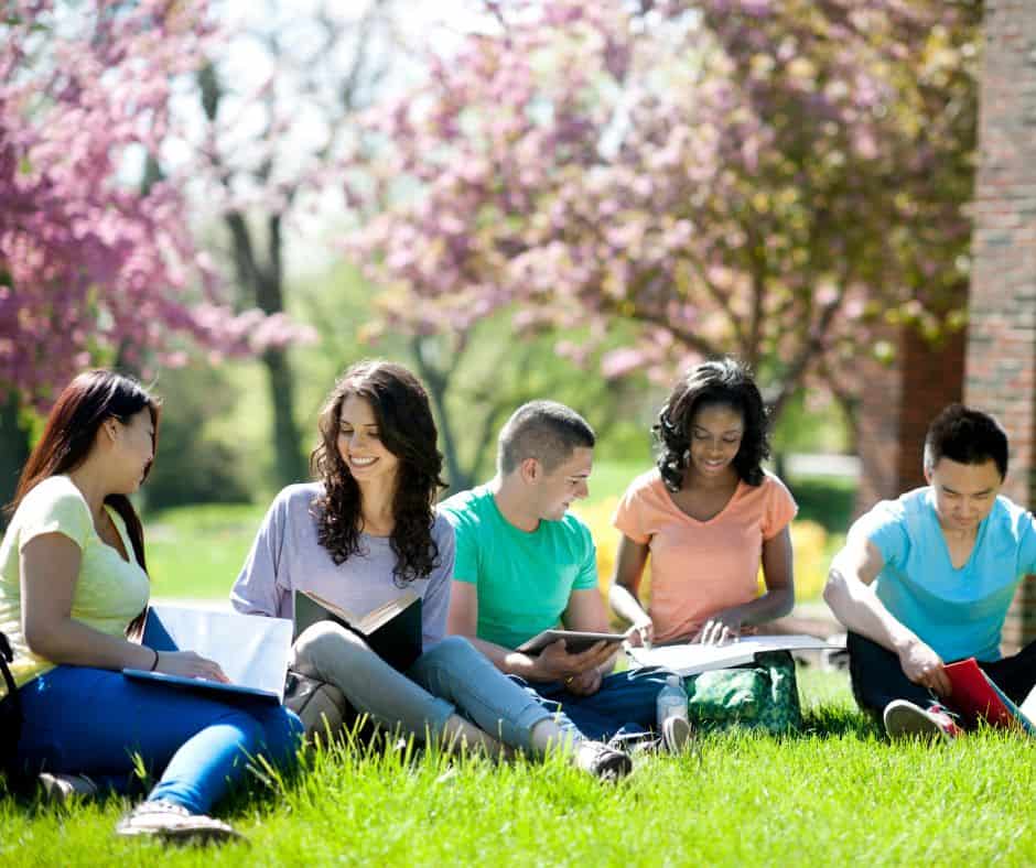 college students hanging out in the quad