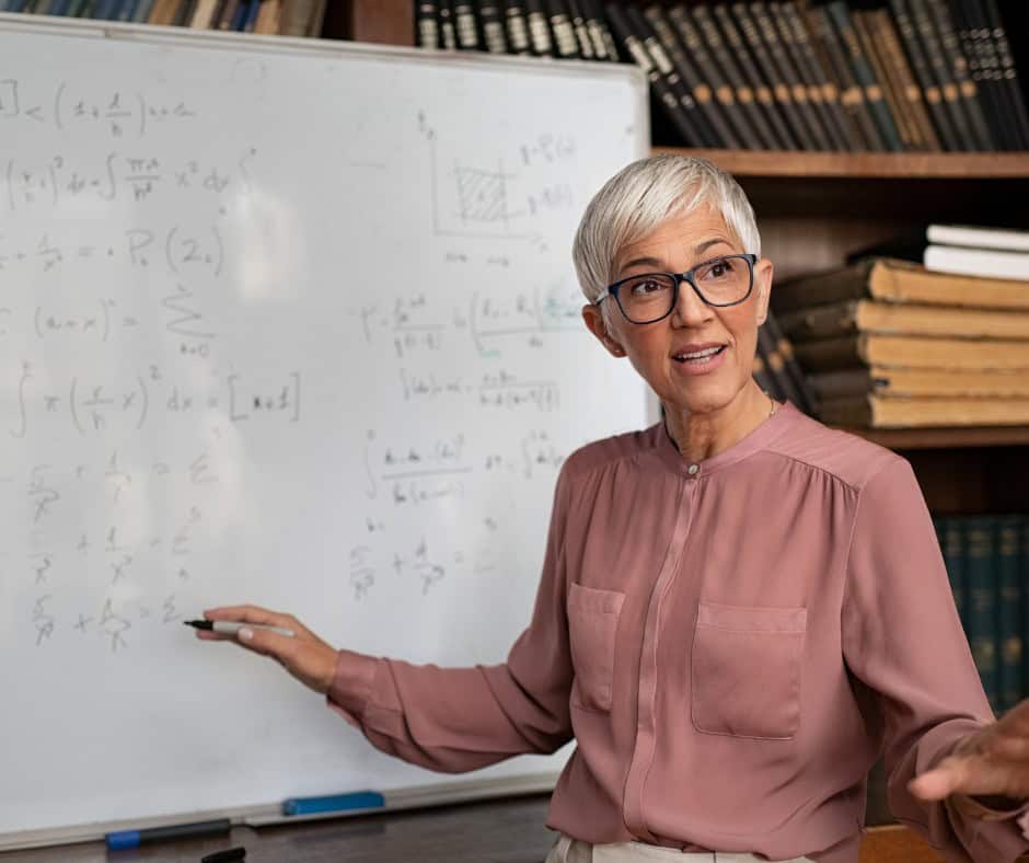 college professor explaining a mathematics issue