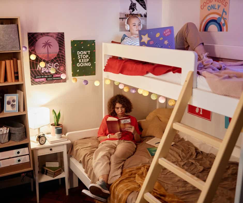 be mindful of the noise level, wear a headset for your music if your roommate is studying
