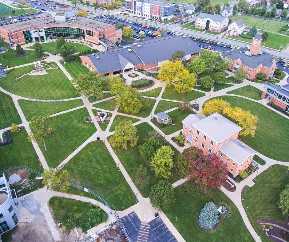 college campus aerial view